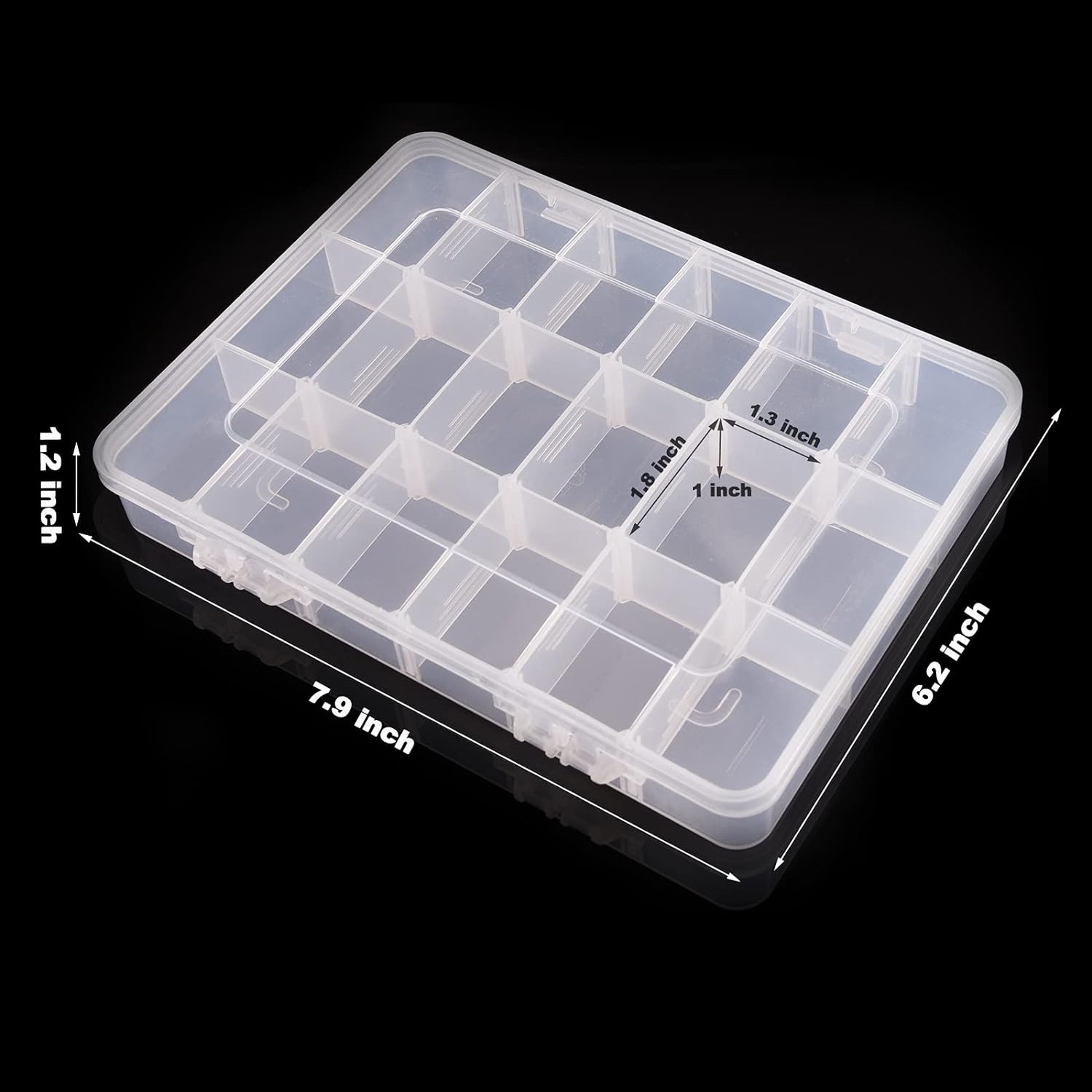 Exptolii 18 Grids Plastic Organizer Box with Dividers. Clear Compartment Container Storage for Beads Crafts Jewelry Fishing Tackles. Size 7.9 x 6.2 x 1.2 in - Image 3