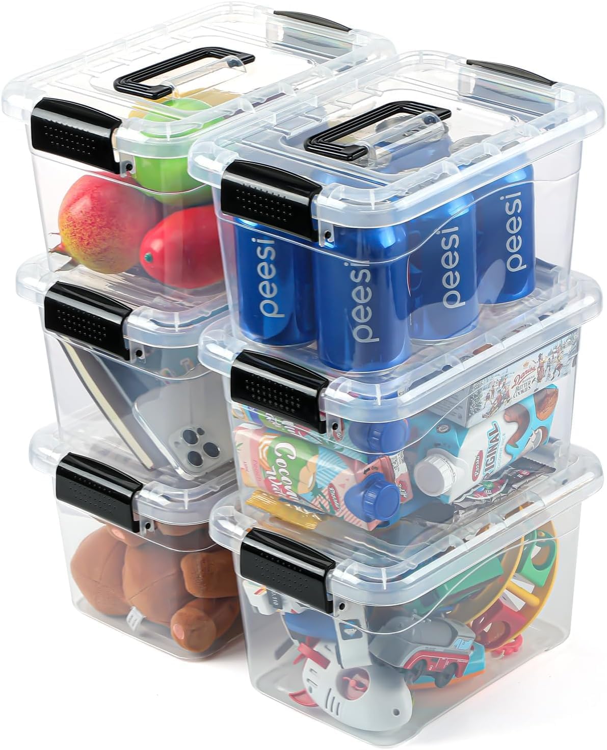 EOENVIVS Plastic Storage Bins with Lids 6 Packs. 7 Quart Storage Organizer Bins with Buckle-Up Latches and Handle. Stackable Storage Containers for Home Pantry Office Classroom Organization. Clear