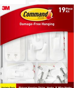 Command Variety Pack. Including 10 Pairs of Picture Hanging Strips. 6 Wire Hooks and 8 Utility Hooks for Hanging Christmas Decorations. Damage Free Hanging Up to 19 Items with Command Strips. 1 Kit