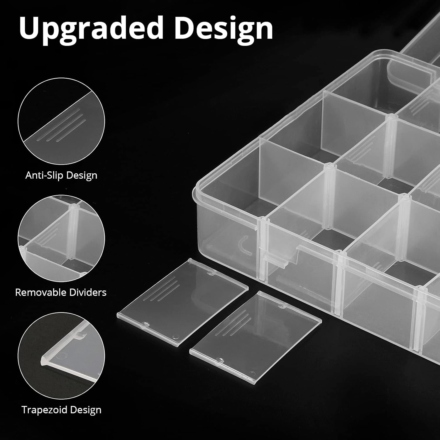 Exptolii 18 Grids Plastic Organizer Box with Dividers. Clear Compartment Container Storage for Beads Crafts Jewelry Fishing Tackles. Size 7.9 x 6.2 x 1.2 in - Image 4