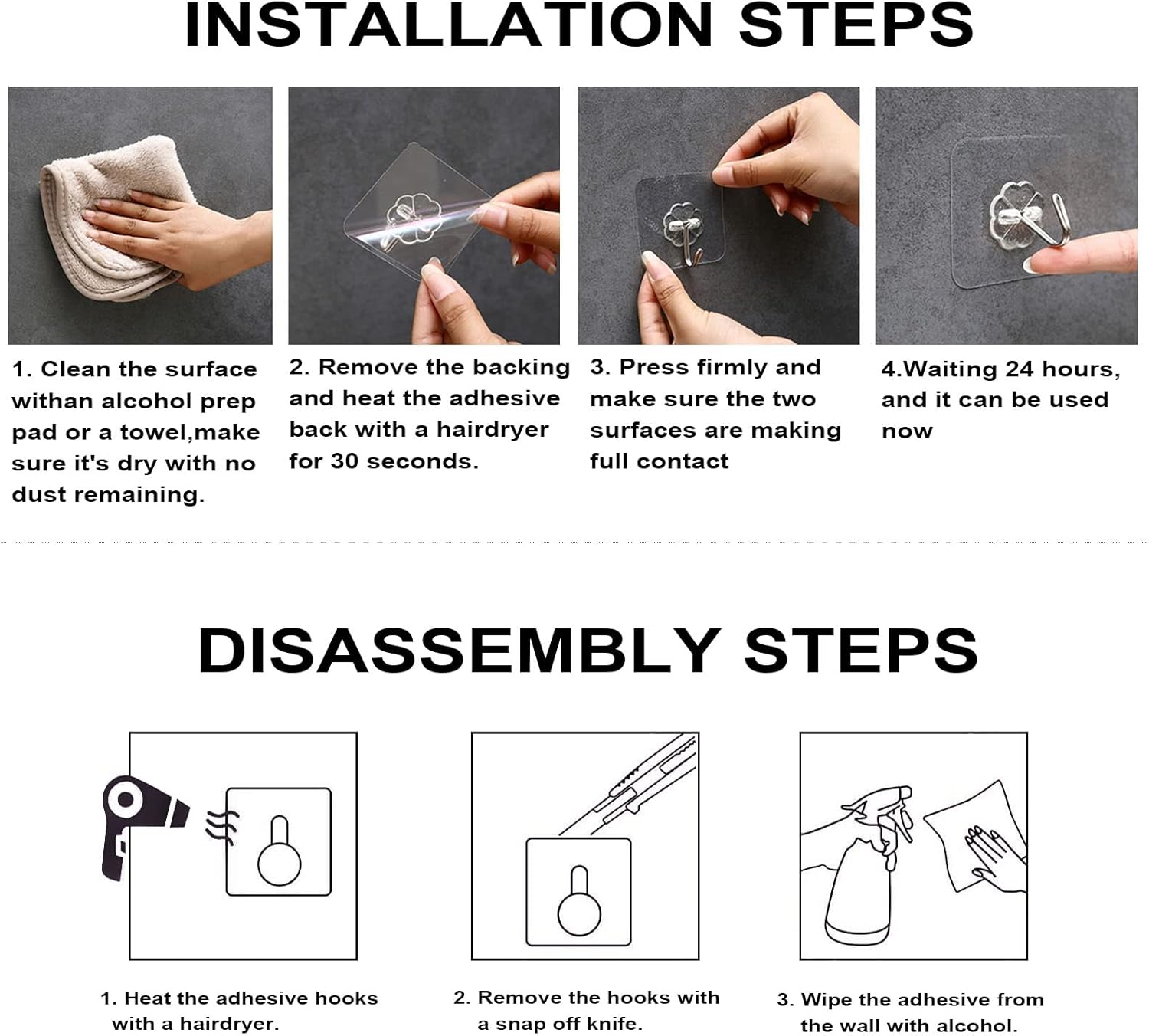 ZESLMG Adhesive Wall Hooks for Hanging. 16 Pack Self Sticky Hooks Heavy Duty 22lb Clear. Removable Shower Hook No Damage for Towel Key Coat Wreath Picture Outdoor Ceiling Bathroom Kitchen. Waterproof - Image 3
