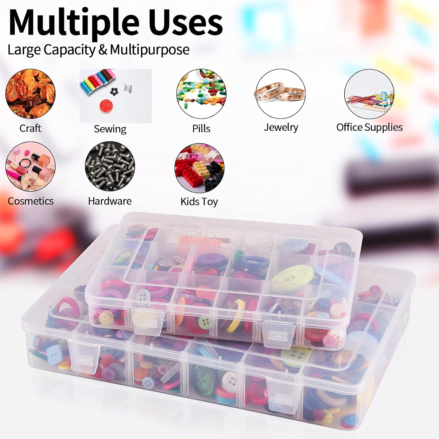 Exptolii 18 Grids Plastic Organizer Box with Dividers. Clear Compartment Container Storage for Beads Crafts Jewelry Fishing Tackles. Size 7.9 x 6.2 x 1.2 in - Image 2
