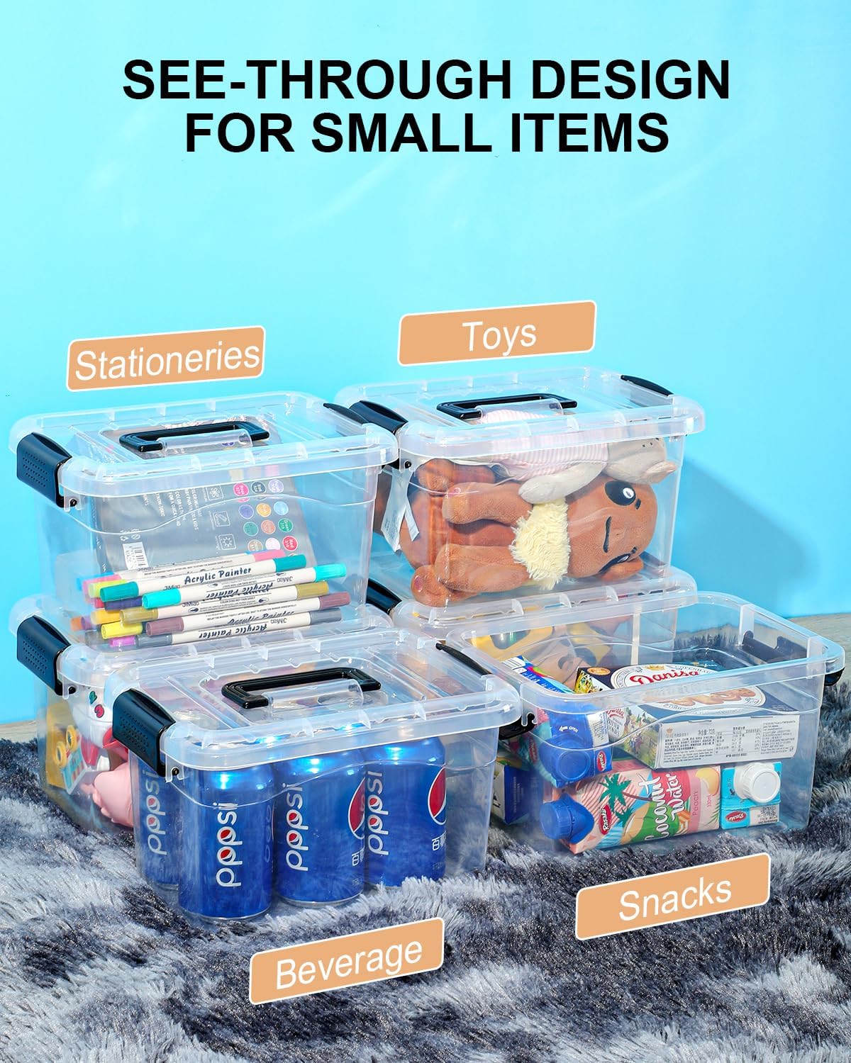 EOENVIVS Plastic Storage Bins with Lids 6 Packs. 7 Quart Storage Organizer Bins with Buckle-Up Latches and Handle. Stackable Storage Containers for Home Pantry Office Classroom Organization. Clear - Image 8