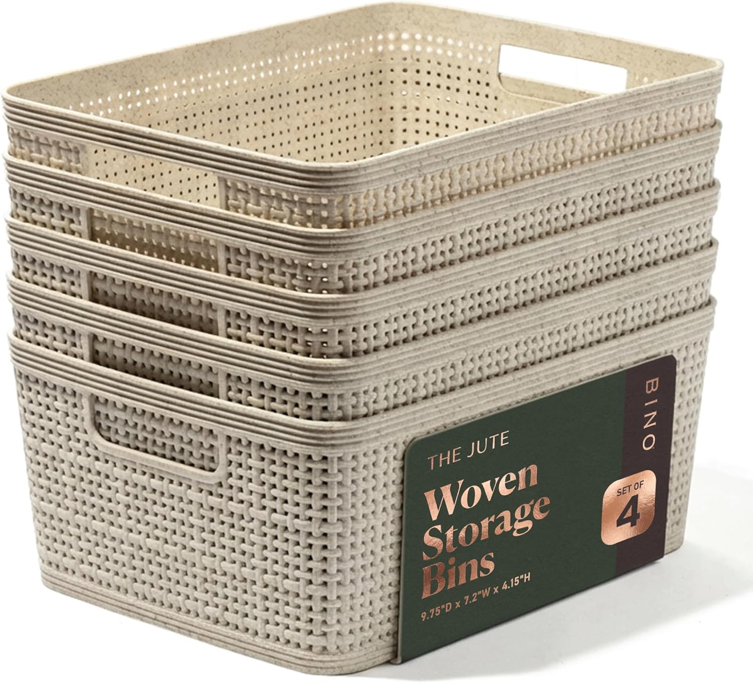 BINO | Woven Plastic Basket | Small (Natural). 5-Pack | THE JUTE COLLECTION | Home Organization. Space - Saving Storage. Stylish Design | Jute Basket | Plastic Storage Basket