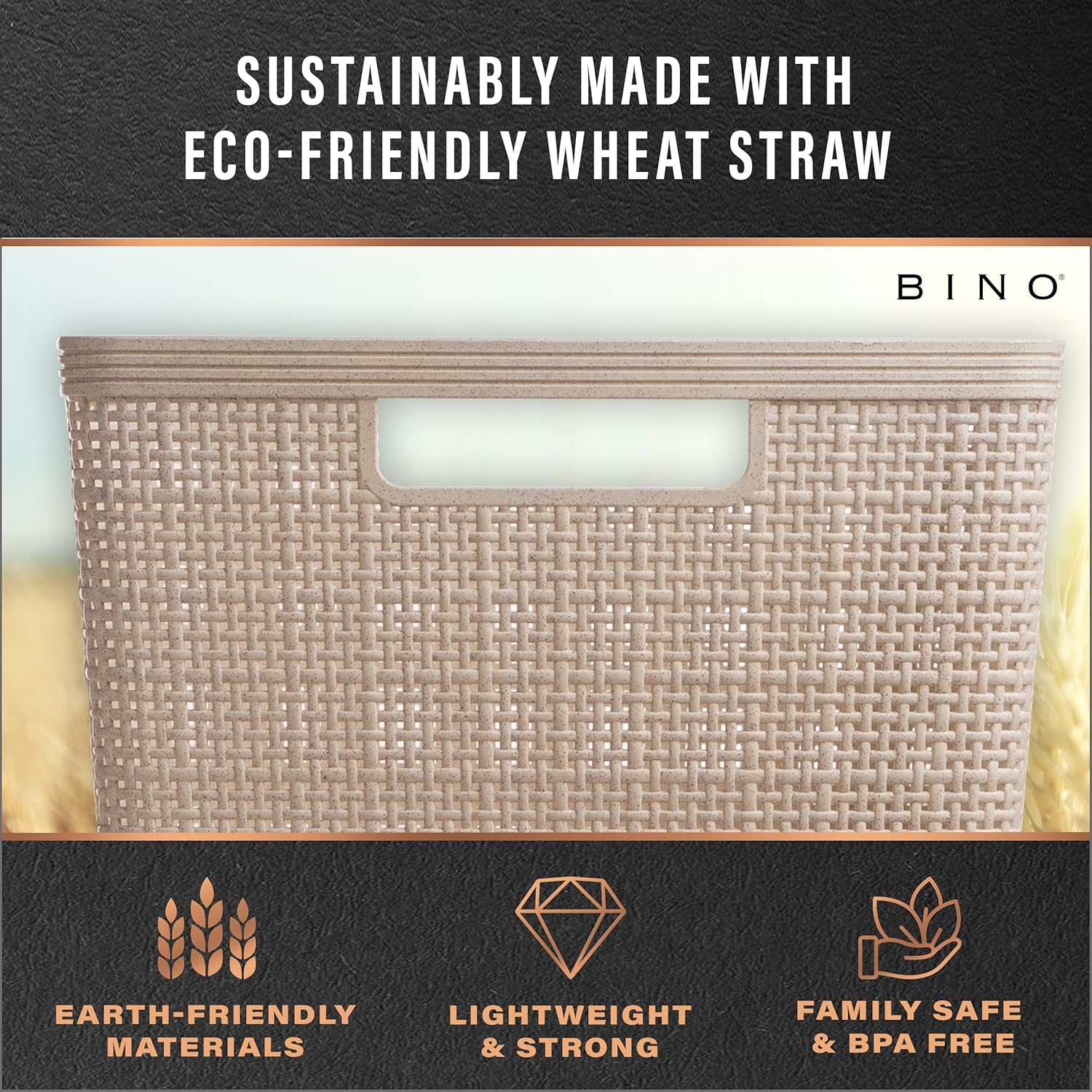 BINO | Woven Plastic Basket | Small (Natural). 5-Pack | THE JUTE COLLECTION | Home Organization. Space - Saving Storage. Stylish Design | Jute Basket | Plastic Storage Basket - Image 8